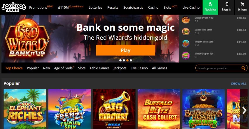 Play popular slot games at Jackpot casino homepage